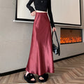 Acetate Satin Skirt Womens Autumn High-Waisted Slimming A-Line Skirt