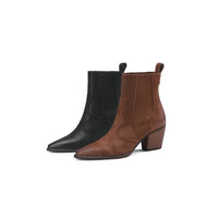 Womens Retro Pointed-toe Ankle Boots With Elastic Band And Chunky Heel