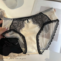 Retro High Luxury Lace Underwear Women's French Eyelash Stitching Satin Comfortable Breathable Purified Cotton Crotch