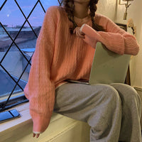 Women's Loose Pure Color Thickened All-match Retro Pullover Sweater