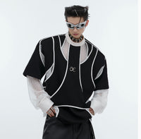 Fake Two-piece Design Padded Shoulder Long Sleeve Crew Neck Sweater