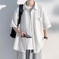Summer Thin Solid Color Casual Fashion Brand Pu Handsome Five-point Shirt