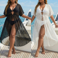 Polka-Dot 3D Jacquard Chiffon Beach Sun-Protective Shirt Irregular Lace-Up Cardigan For Women