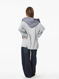 Retro Fake Two-piece Hooded Plaid Shawl Casual Long Sleeve T-shirt Top