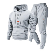 Mens Retro Letter-Print Long-Sleeve Top And Pants Set