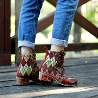 Denim Jacquard Color Matching Fashion Women's Short Boots