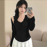 Womens Fashionable Casual Polka-Dot Wide-Shoulder Top