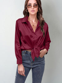 Women's Silk-like Long-sleeved Shirt Top