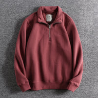 Winter Fleece-lined Thickened Half Open Stand Collar Men's Sweater
