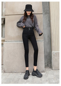 Double Breasted Stretch Tight Belly Trimming Slimming Ankle Tight Pants Cotton
