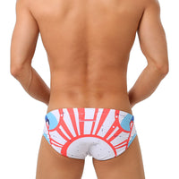 Men's Fashion White With Printed Pattern Swim Briefs