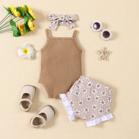 Letter Romper Full Printed Shorts Headscarf Three-piece Set