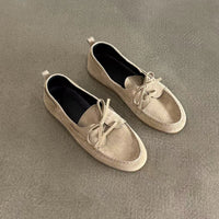 Sheepskin Version British Style Leather Flat Retro Lace Up Pumps