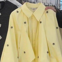 Floral Puff Sleeve Shirt Jacket Womens Loose Outerwear