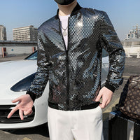 New Men's Personality Fashion Nightclub Trendy Sequined Stand Collar Coat