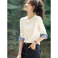 Autumn Round Neck Contrast Color Patchwork Striped Long Sleeve