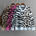 Leopard Splicing Mixed Sweater Pullover