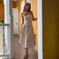 French-style Womens Strapless Backless Waist-Cinching A-Line Dress