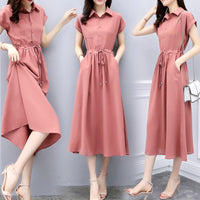 Waist-tight Slimming Elegant Long Dress Casual Polo Shirt Skirt