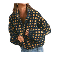 New Women Anti-blowing Lamb Wool Plaid Fashion Casual Loose Jacket