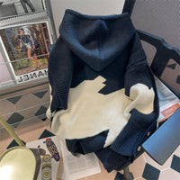 Contrast Colors False-two-piece Knitted Sweater Hooded Jacket