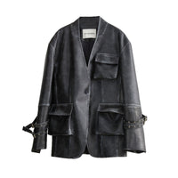 Retro Rub Colored Faux Leather Three-dimensional Pocket Wide Shoulder