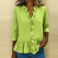 Summer Solid Color Ruffle Hem T-Shirt Women's Casual