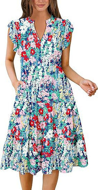 Summer Elegant Printed Dress With Ruffle Sleeves