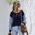 Women's AutumnWinter Crew-Neck Color-Block Patchwork Long-Sleeve
