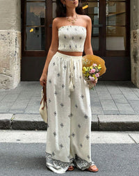 Bohemian Ice-silk Linen Tube Top And Wide-leg Pants