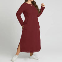 Women's Casual Solid Color Loose Plus-size Knitted Lace Dress