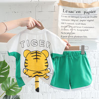 Boys And Girls Cartoon Round Neck Short Sleeve Suit