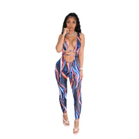 Ice Silk Cool Banding Feature Print Ladies Fashion Jumpsuit