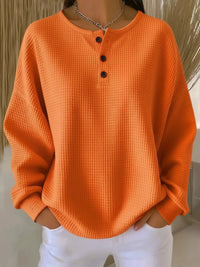Round Neck Waffle Solid Color Pullover Loose Top