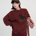 Cartoon Printed Round Neck Loose Long Sleeves Knitted Sweater