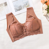 Large Size Push Up Front Buckle Fixed Cup Lace Vest Bra