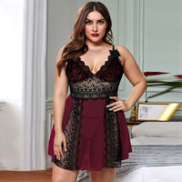 Women's Deep V Strap Lace Nightdress Mesh See-through