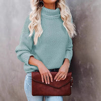 Women's High-neck Long-sleeve Rolled-edge Knit Sweater