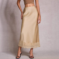 High-waisted Elastic Waist Elegant Sheath Maxi Skirt