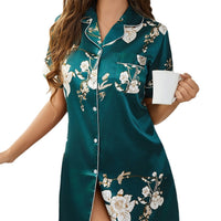 Printed Casual Shirt Dress Viscose Sleepwear Robe Lapel Collar With Short Sleeves