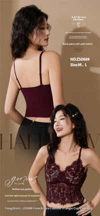 Womens Triangle Cup Bra With Chest Pads Lace Camisole