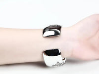 Womens Wide Retro Peony Blossom Wealth And Prosperity Open Bangle