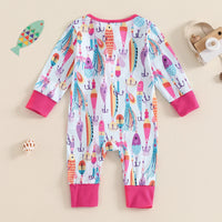 Long Sleeve Little Fish Printed One-piece