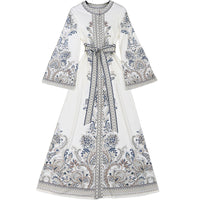 New Bohemian-style Printed Midi Dress With A Slim Fit