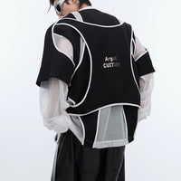Fake Two-piece Design Padded Shoulder Long Sleeve Crew Neck Sweater