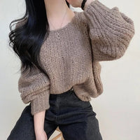 Simple Pullover Drop-shoulder Sleeve Loose Thick Knit Knitwear