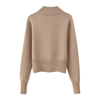 Knitted Zipper Versatile Solid Color Semi-high Neck Long Sleeve Cardigan Sweater