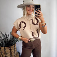 Womens Casual Colorblock Embroidered Loose Sweater