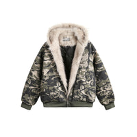 Cotton-padded Jacket Male And Female Personality Hooded Simple Fur Collar Coat