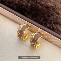 Maillard Coffee-Brown C-Shaped Irregular Dripped-Glaze Earrings